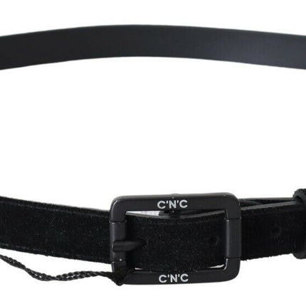 Costume National Black Leather Velvet Square Buckle Waist