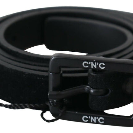 Costume National Black Leather Velvet Square Buckle Waist