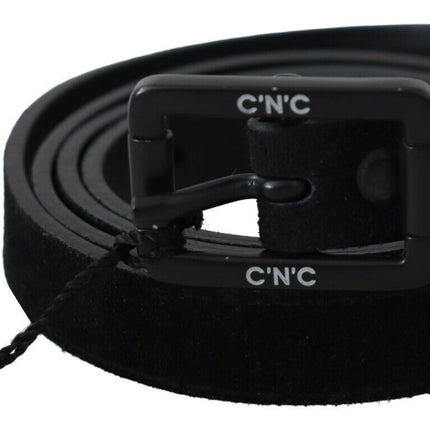 Costume National Black Leather Velvet Square Buckle Waist