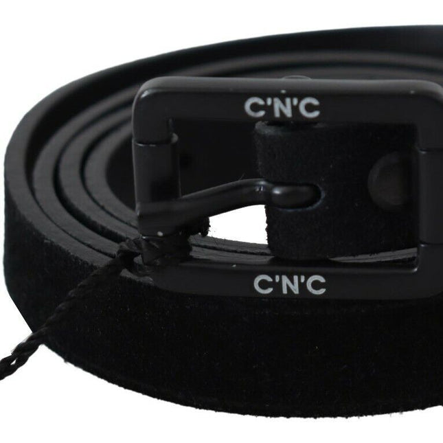 Costume National Black Leather Velvet Square Buckle Waist