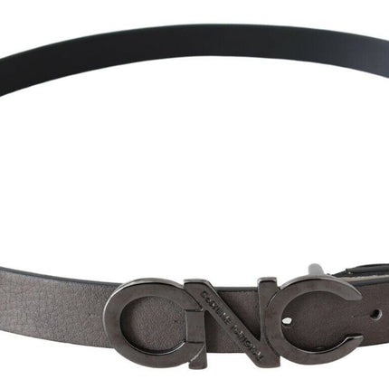 Costume National Belt Mettalic Gray Leather Logo Belt