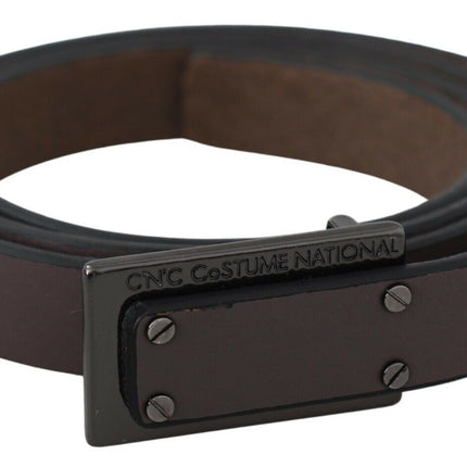 Costume National Brown Leather Tactical Logo Screw Buckle Belt