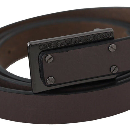 Costume National Brown Leather Tactical Logo Screw Buckle Belt