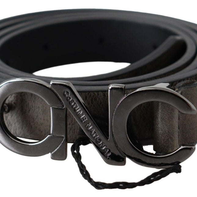 Costume National Dark Brown Leather Letter Logo Buckle Belt