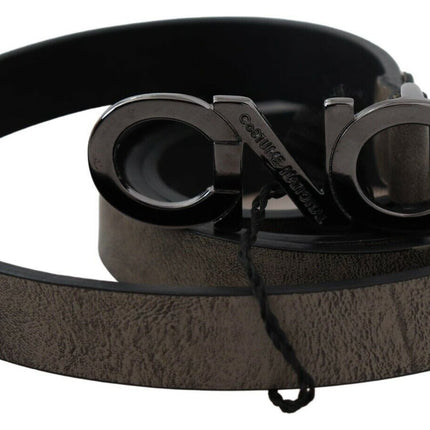 Costume National Dark Brown Leather Letter Logo Buckle Belt