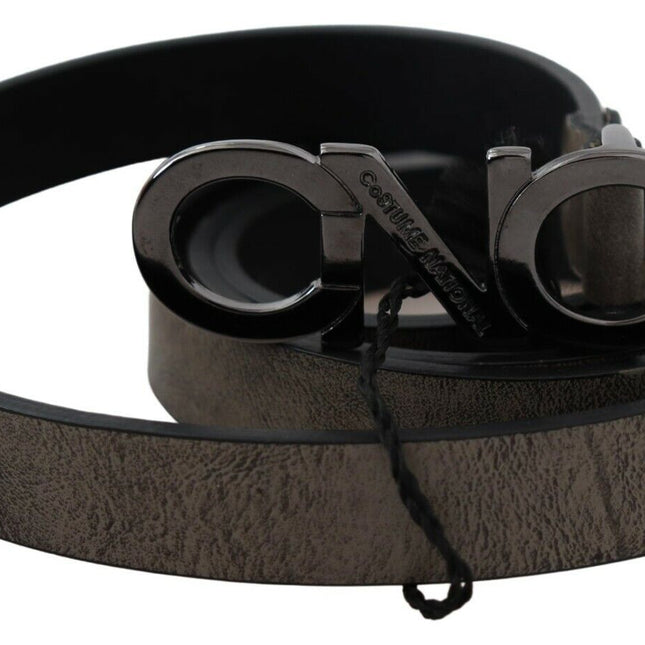 Costume National Dark Brown Leather Letter Logo Buckle Belt