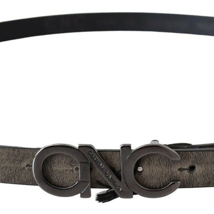 Costume National Dark Brown Leather Letter Logo Buckle Belt