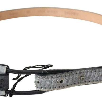 Ermanno Scervino Black Leather Fringes Logo Buckle Belt