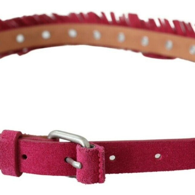Ermanno Scervino Maroon Leather Fringes Silver Buckle Waist Belt