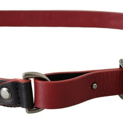 Costume National Black Red Skinny Leather Logo Belt