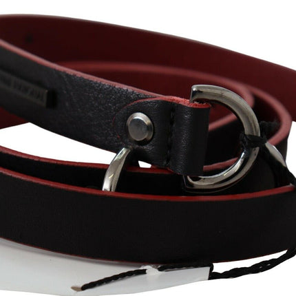 Costume National Black Red Skinny Leather Logo Belt