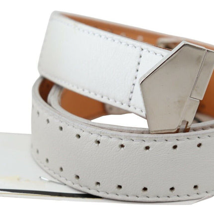 GF Ferre White Leather Hexagon Logo Buckle Waist Belt