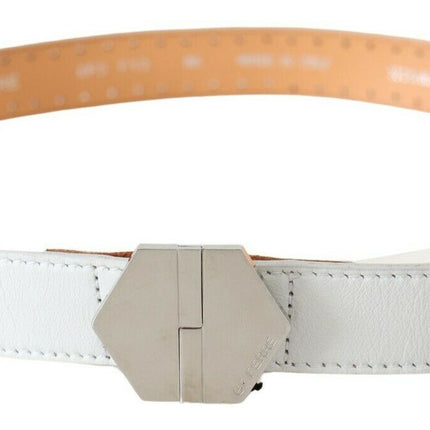 GF Ferre White Leather Hexagon Logo Buckle Waist Belt
