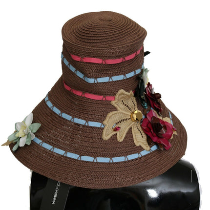 Dolce & Gabbana Brown Knitted Straw Floral Hat