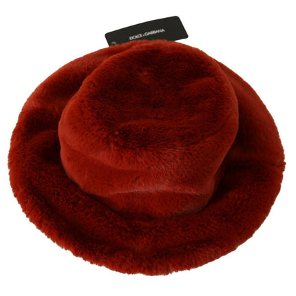 Dolce & Gabbana Red Bordeaux Fur Wide Brim Bucket  Hat
