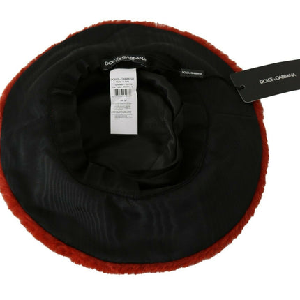 Dolce & Gabbana Red Bordeaux Fur Wide Brim Bucket  Hat