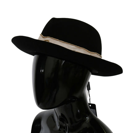 Dolce & Gabbana Black Lapin Amor Gignit Wide Brim Panama Hat