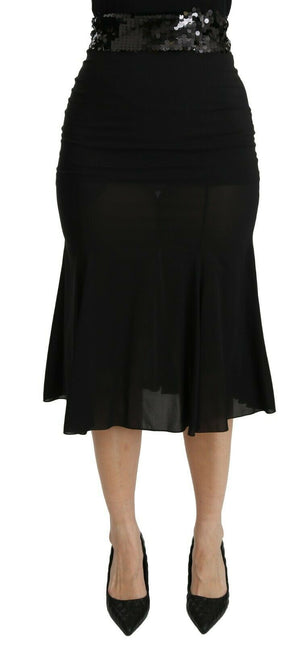 Dolce & Gabbana Black Mermaid High Waist Midi Silk Skirt