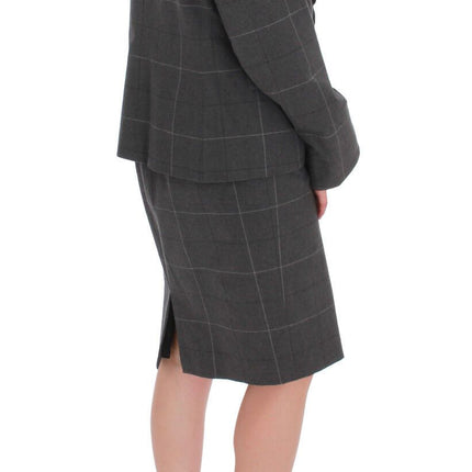 BENCIVENGA Gray Checkered Cotton Blazer Dress Set Suit