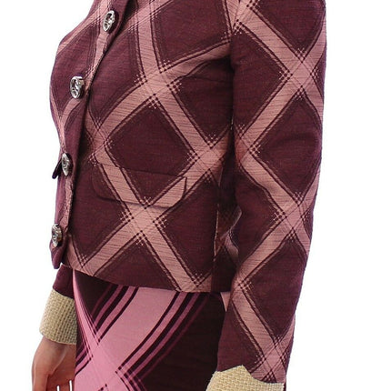 House of Holland Check Trench Coat Blazer Purple Jacket
