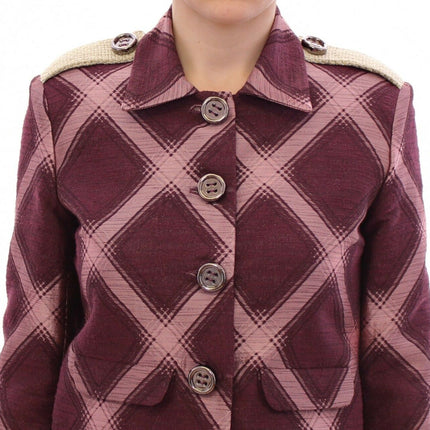 House of Holland Check Trench Coat Blazer Purple Jacket