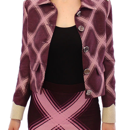 House of Holland Check Trench Coat Blazer Purple Jacket