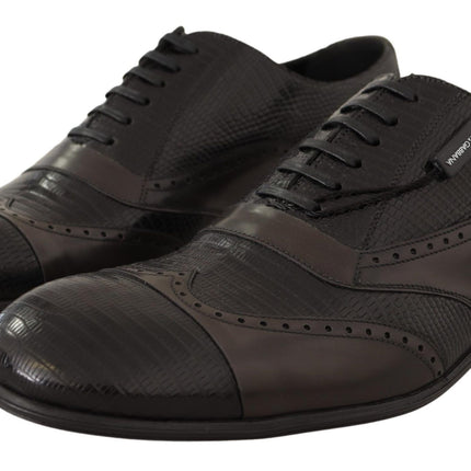 Dolce & Gabbana Brown Lizard Skin Leather Oxford Dress Shoes