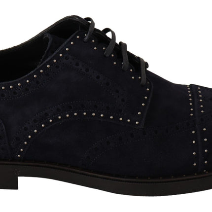 Dolce & Gabbana Blue Suede Leather Derby Studded Shoes