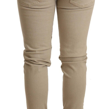 Acht Beige Denim Cotton Bottom Slim Fit Folded Pant