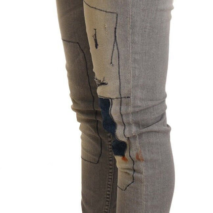 Acht Gray Cotton Slim Fit Folded Hem Women Denim Pant