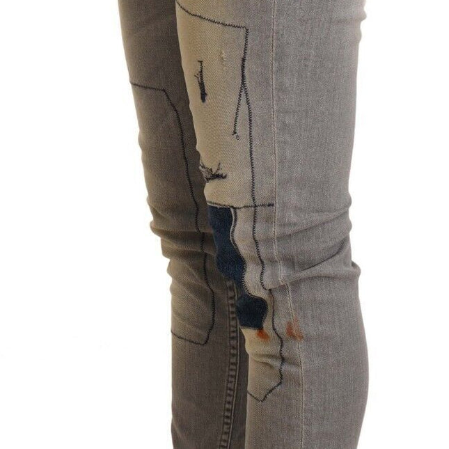 Acht Gray Cotton Slim Fit Folded Hem Women Denim Pant