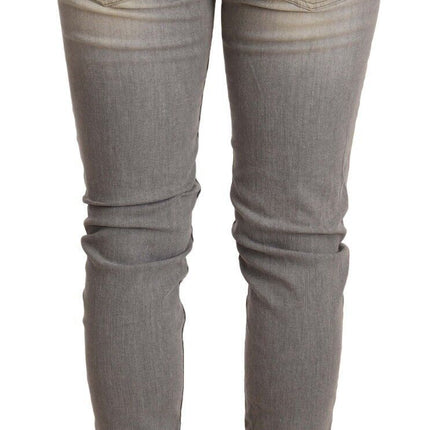 Acht Gray Cotton Slim Fit Folded Hem Women Denim Pant