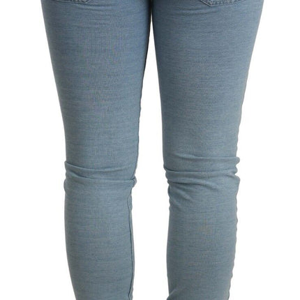Acht Blue Cotton Stretch Hem Slim Fit Women Denim Trouser