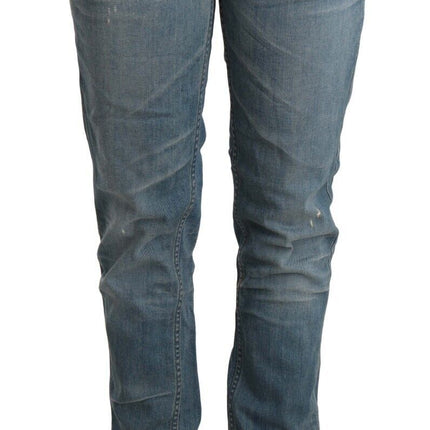 Acht Blue Washed Cotton Folded Hem Women Trouser