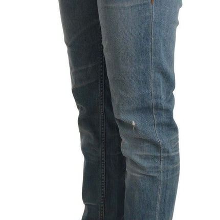 Acht Blue Washed Cotton Folded Hem Women Trouser