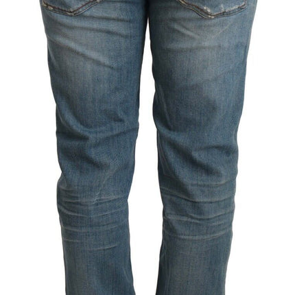 Acht Blue Washed Cotton Folded Hem Women Trouser