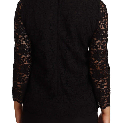 Dolce & Gabbana Black Floral Lace Nylon Blouse Top