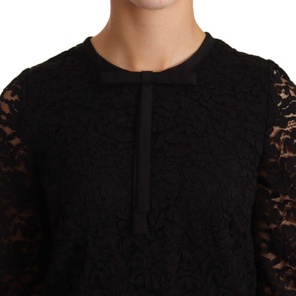 Dolce & Gabbana Black Floral Lace Nylon Blouse Top