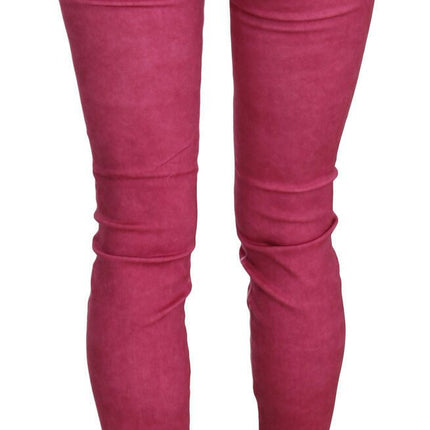 PLEIN SUD Pink Velvet Mid Waist Skinny Trouser Pants