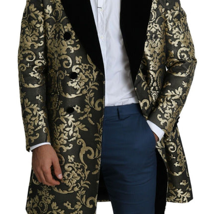 Dolce & Gabbana Black Gold Jacquard Long Coat SICILIA Jacket