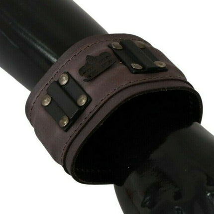 Scervino Street Brown Leather Branded Wide Buckle Closure Bracelet