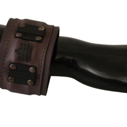 Scervino Street Brown Leather Branded Wide Buckle Closure Bracelet