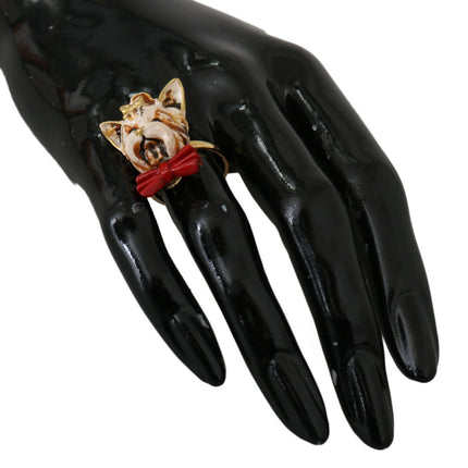 Dolce & Gabbana Beige Dog Pet Branded Accessory Gold Brass Resin Ring