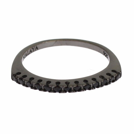Nialaya Black CZ Rhodium 925 Silver Womens Ring