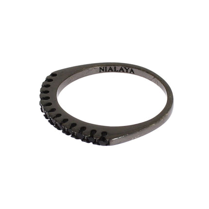 Nialaya Black CZ Rhodium 925 Silver Womens Ring