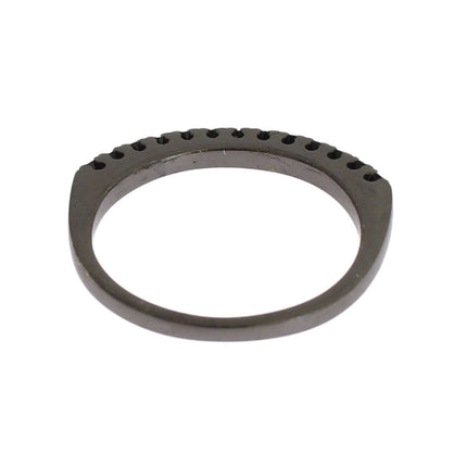 Nialaya Black CZ Rhodium 925 Silver Womens Ring