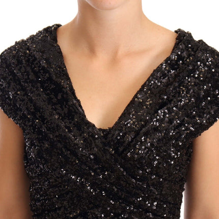 Dolce & Gabbana Black Sequined Open Shoulder Long Gown Dress