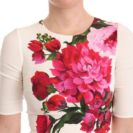 Dolce & Gabbana White Floral Printed Crepe Midi Slit Dress