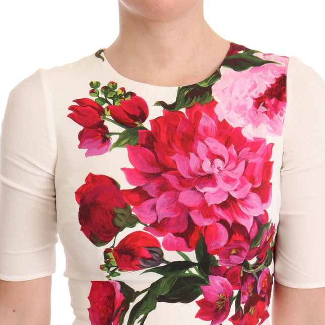 Dolce & Gabbana White Floral Printed Crepe Midi Slit Dress