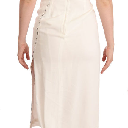 Dolce & Gabbana White Floral Printed Crepe Midi Slit Dress